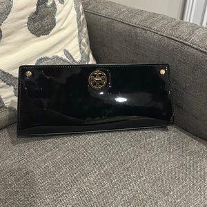 Tory Burch Black Patent Leather Clutch, gently used, like new.